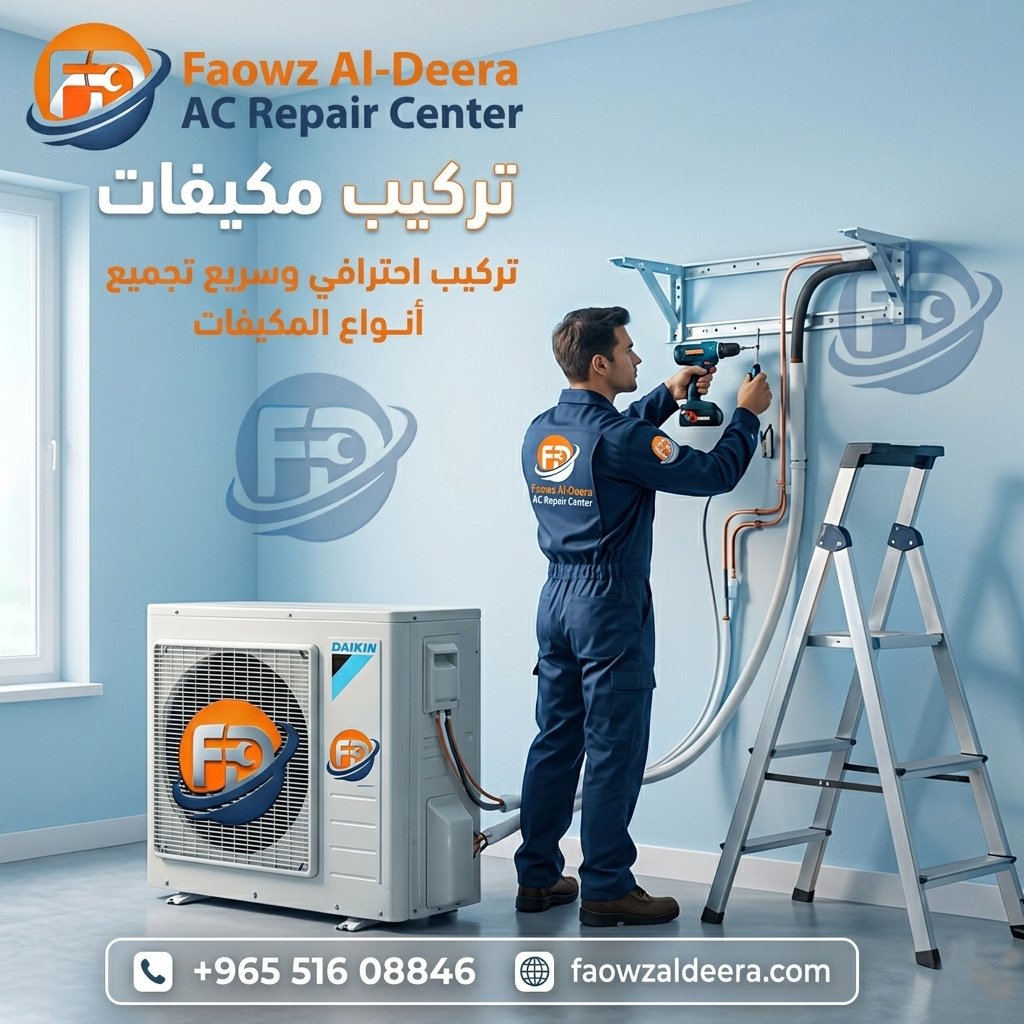 Professional AC installation service Kuwait — split unit being mounted