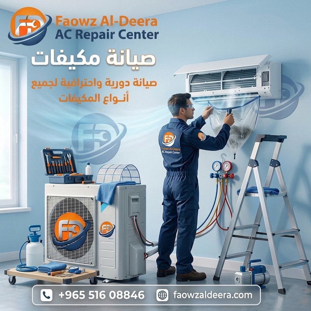 AC maintenance and cleaning service in Kuwait — technician servicing indoor unit
