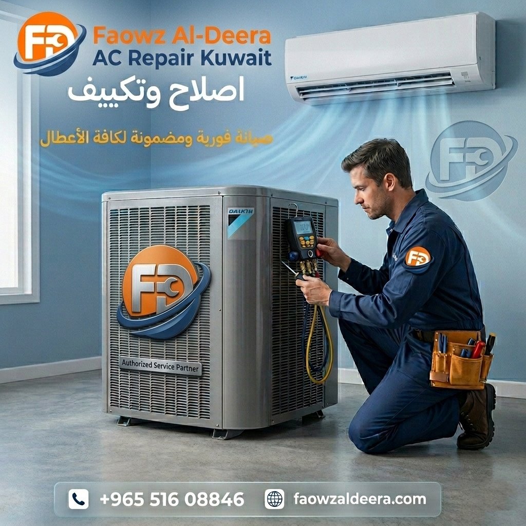AC repair technician fixing split air conditioner in Kuwait